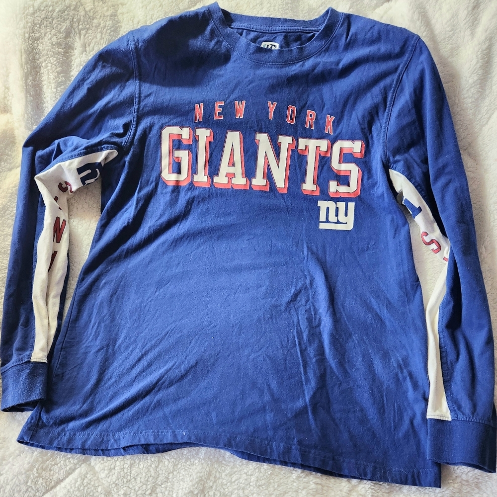 Hands High NY NFL Giants Long Sleeve T-shirt Size Large White Sleeve Panels Logo